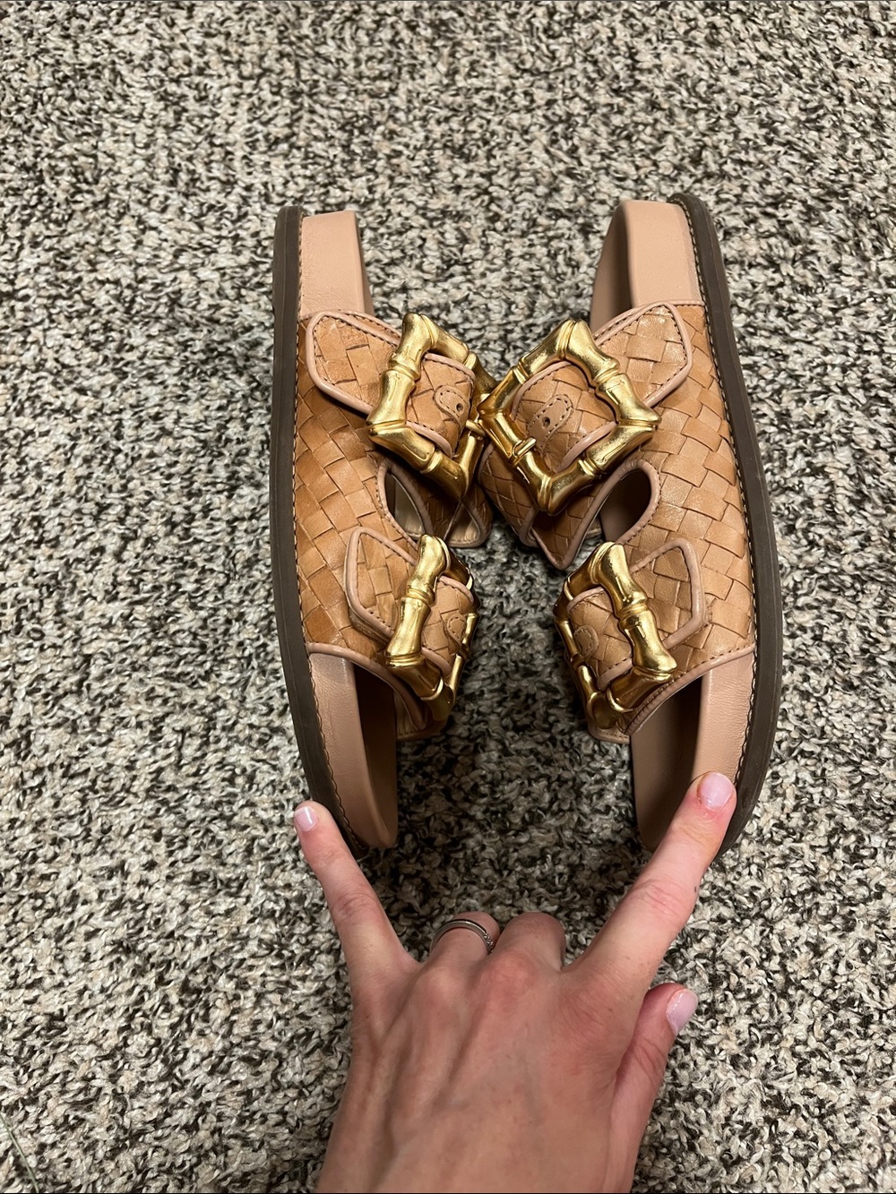 Schutz Enola Tan Woven Double-Buckle Sandals - Picture 3 of 6
